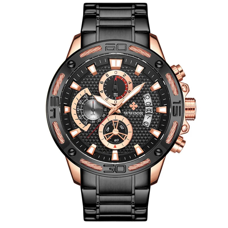Fashion Mens Watches Top Brand Luxury Gold Full Steel Quartz Watch Men Waterproof Sport Chronograph