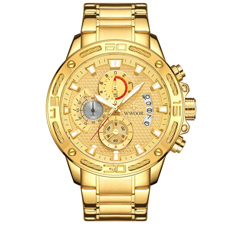Fashion Mens Watches Top Brand Luxury Gold Full Steel Quartz Watch Men Waterproof Sport Chronograph