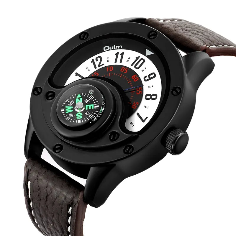 Men’s Sport Watch – Quartz, Leather Strap & Compass