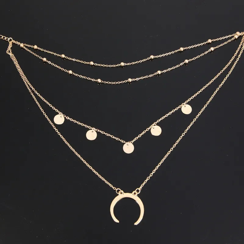 Vintage Multilayer Moon Pendant Necklace