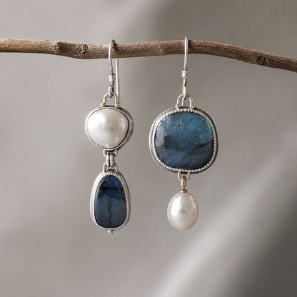 Blue Stone Pearl Earrings