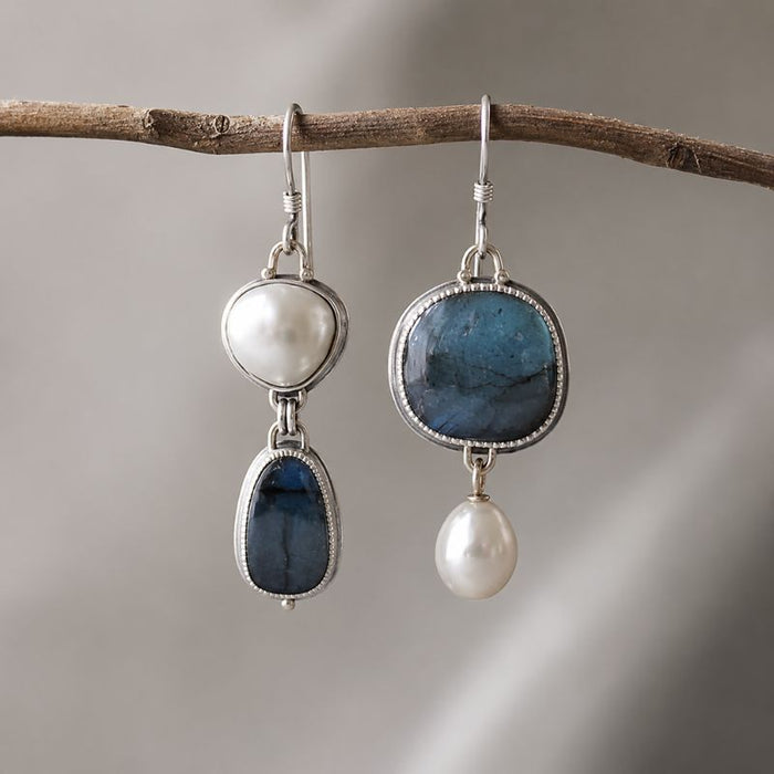 Blue Stone Pearl Earrings