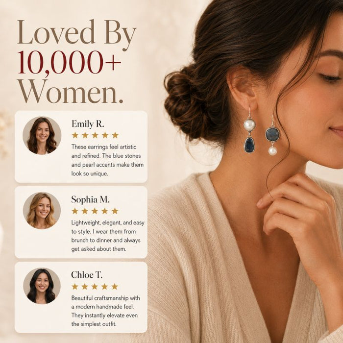 Blue Stone Pearl Earrings