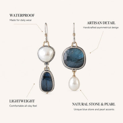 Blue Stone Pearl Earrings