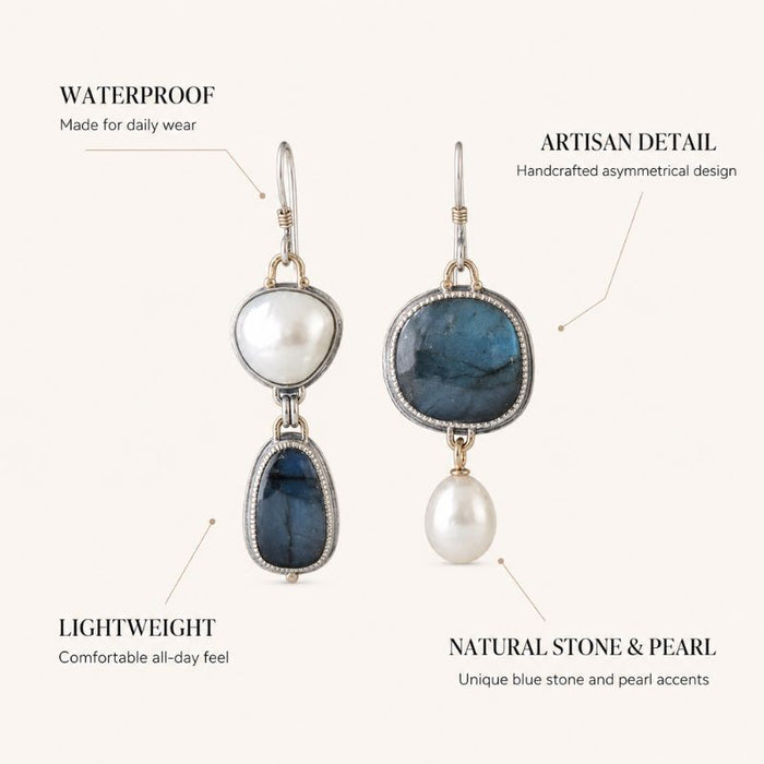 Blue Stone Pearl Earrings