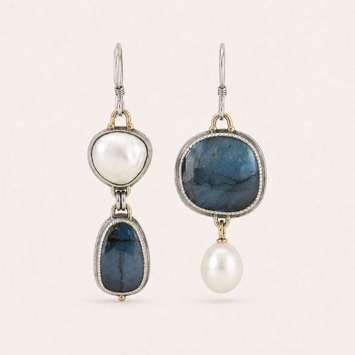 Blue Stone Pearl Earrings