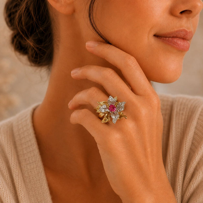 Pink Crystal Blossom Ring