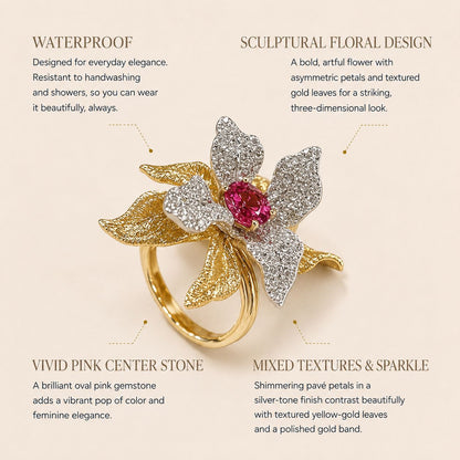 Pink Crystal Blossom Ring