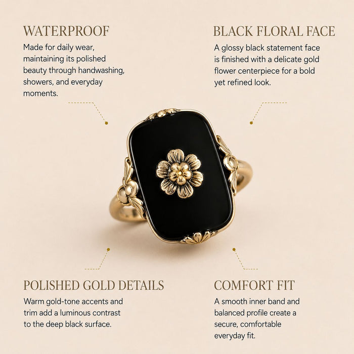Floral Black Stone Ring