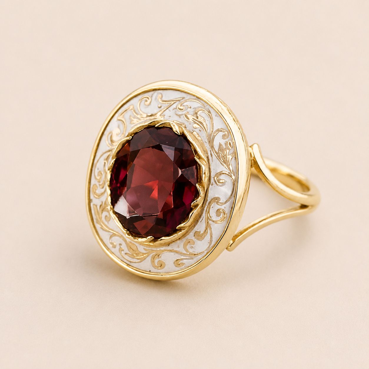 Red Gem Filigree Ring