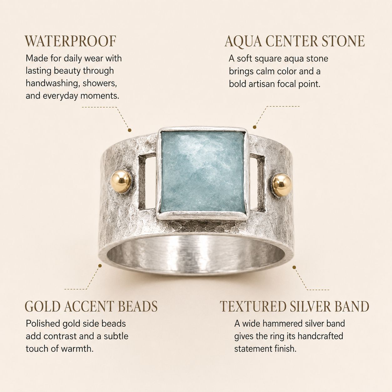 Hammered Silver Blue Stone Ring
