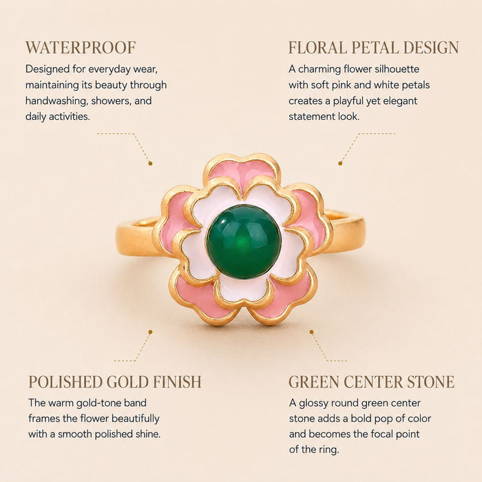 Green Cabochon Flower Ring