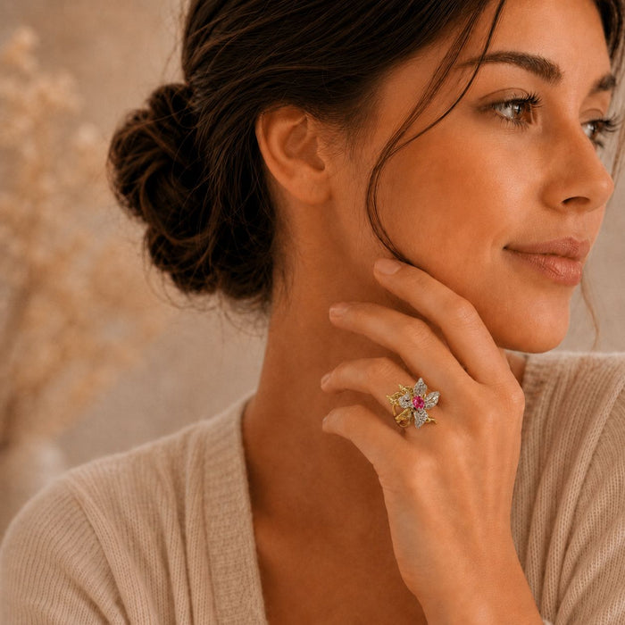 Pink Crystal Blossom Ring