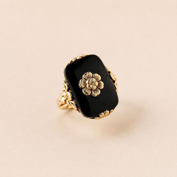 Floral Black Stone Ring