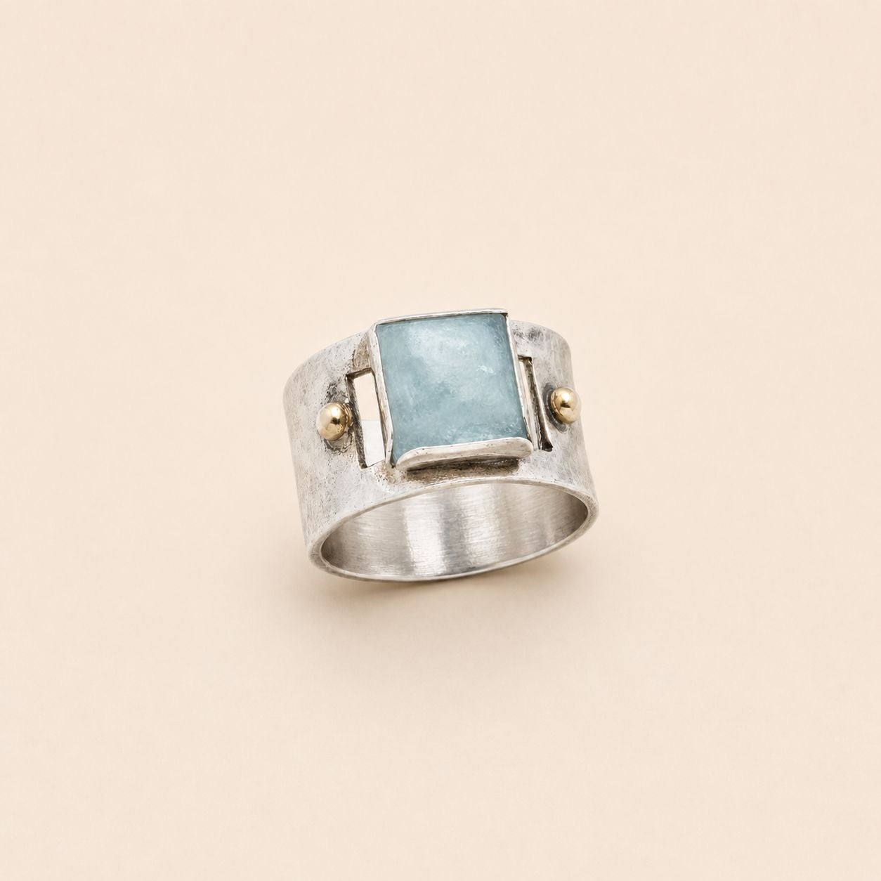 Hammered Silver Blue Stone Ring