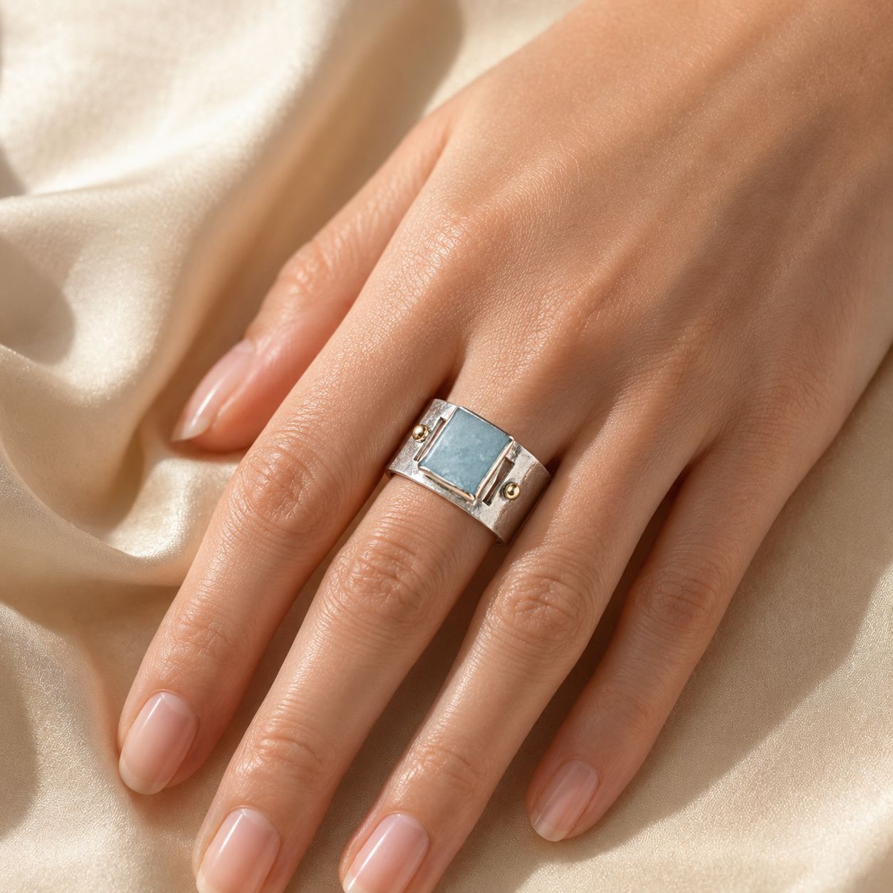 Hammered Silver Blue Stone Ring