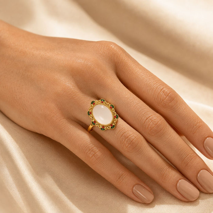 Ornate Blush Oval Statement Ring