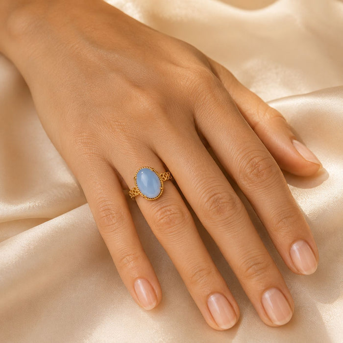 Blue Oval Filigree Ring