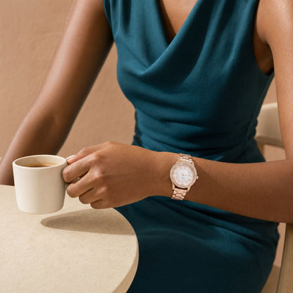 Crystal-Accented Gold Bracelet Watch