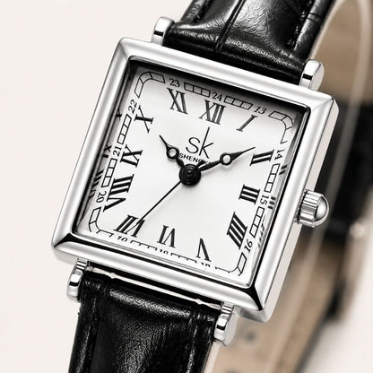 Square Roman Numeral Leather Watch
