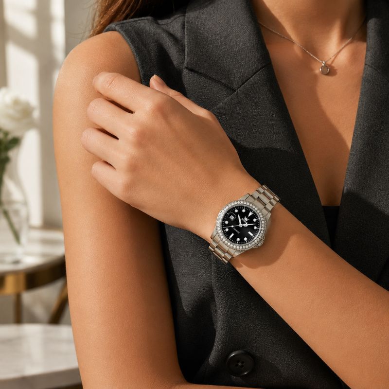 Crystal Bezel Stainless Steel Watch
