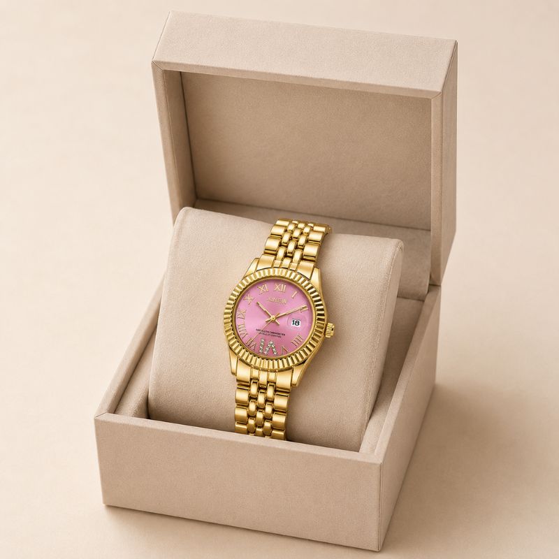Pink Crystal Gold Bracelet Watch