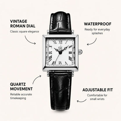 Square Roman Numeral Leather Watch