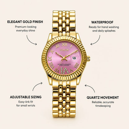 Pink Crystal Gold Bracelet Watch