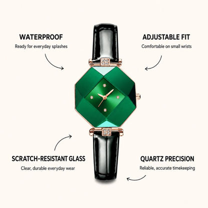 Emerald Crystal Leather Strap Watch