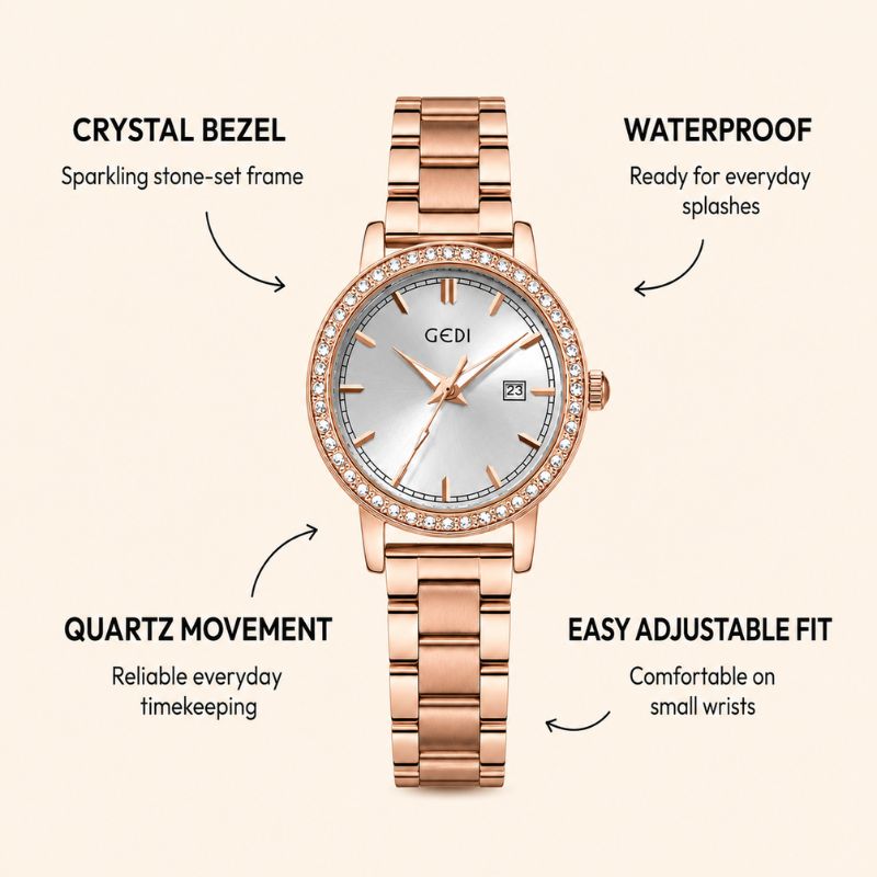 Crystal Bezel Steel Bracelet Watch
