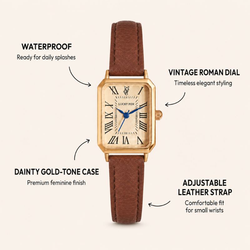 Rectangular Roman Numeral Leather Watch
