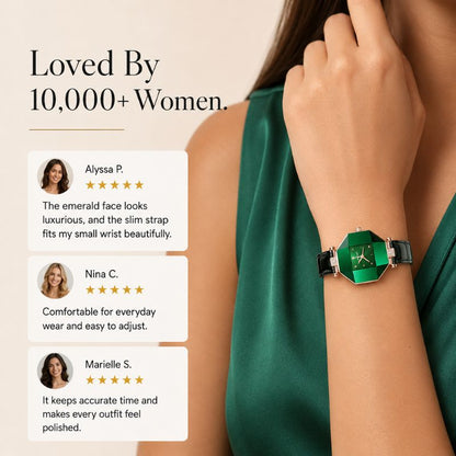 Emerald Crystal Leather Strap Watch