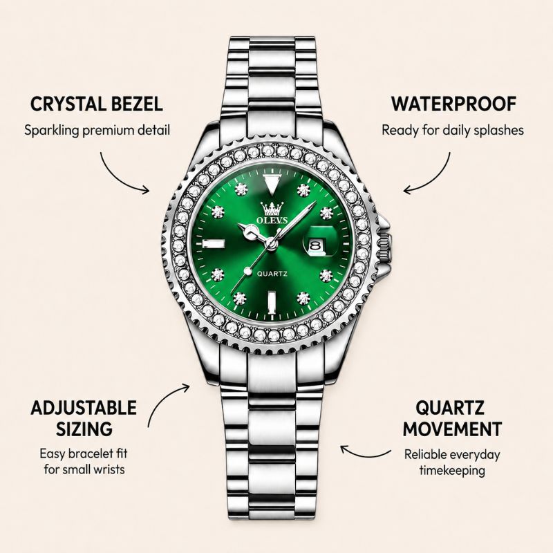 Crystal Bezel Stainless Steel Watch