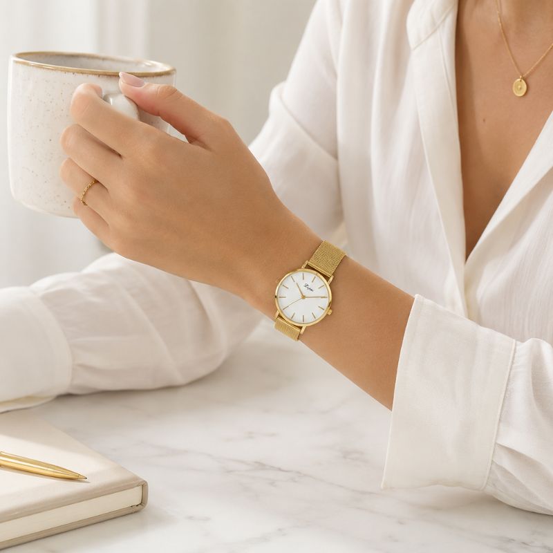 Marble Dial Mesh Bracelet Watch