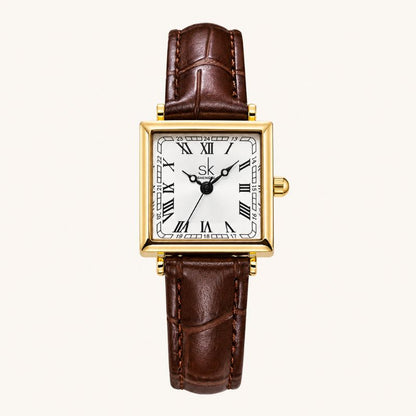 Square Roman Numeral Leather Watch