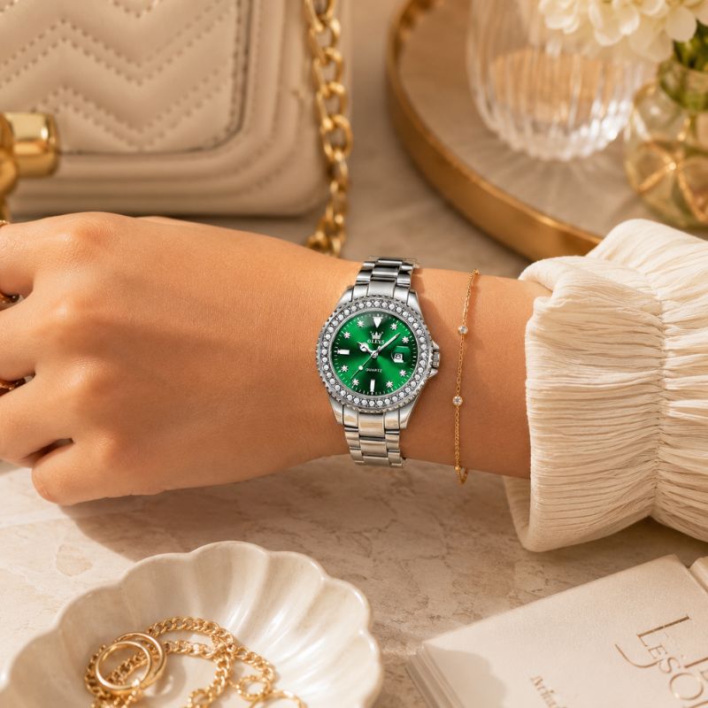 Crystal Bezel Stainless Steel Watch
