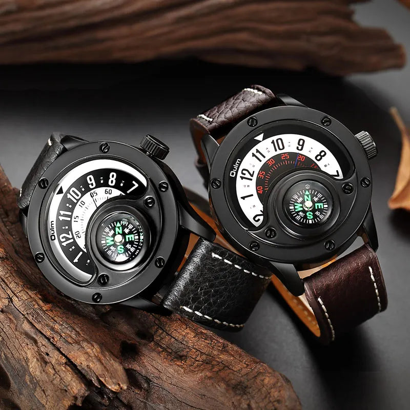 Men’s Sport Watch – Quartz, Leather Strap & Compass