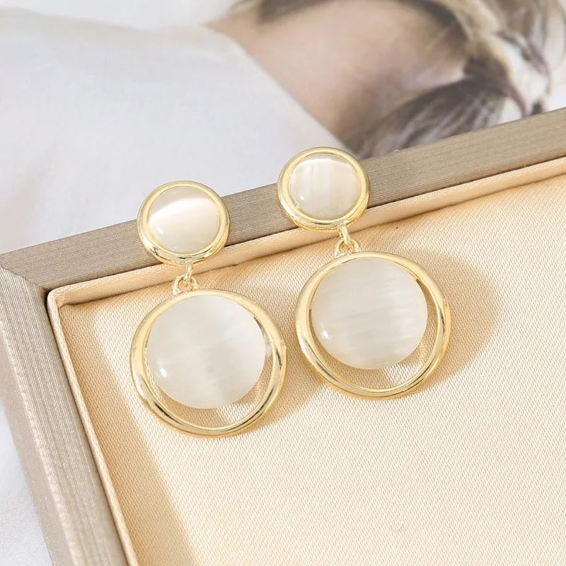 Gold Circle Frame Dangle Earrings-Lydieannejewelry