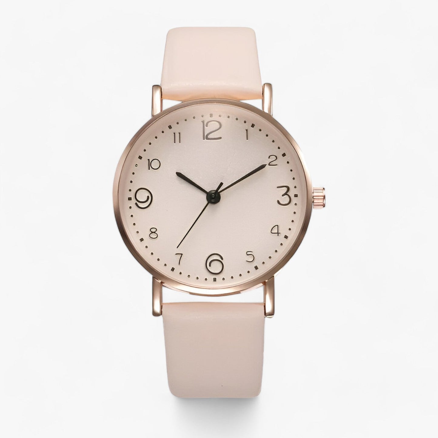 Minimalist round watch with leather strap