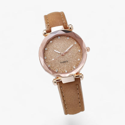 Round dial clock with luminous rhinestones