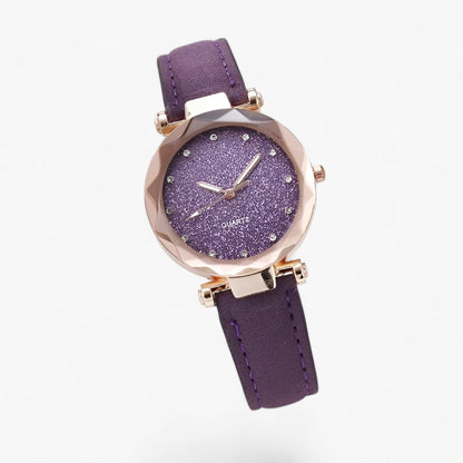 Round dial clock with luminous rhinestones