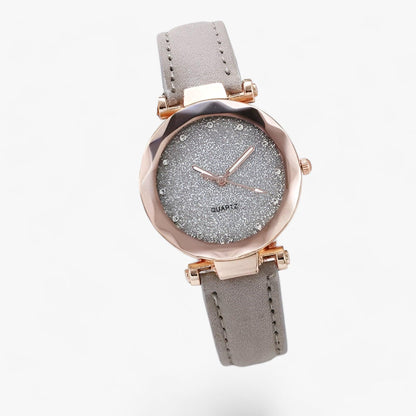 Round dial clock with luminous rhinestones