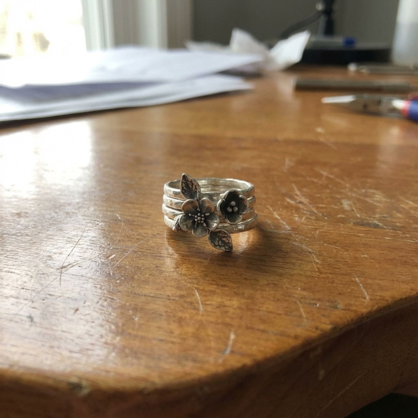 Vintage Flower Silver Layer Ring