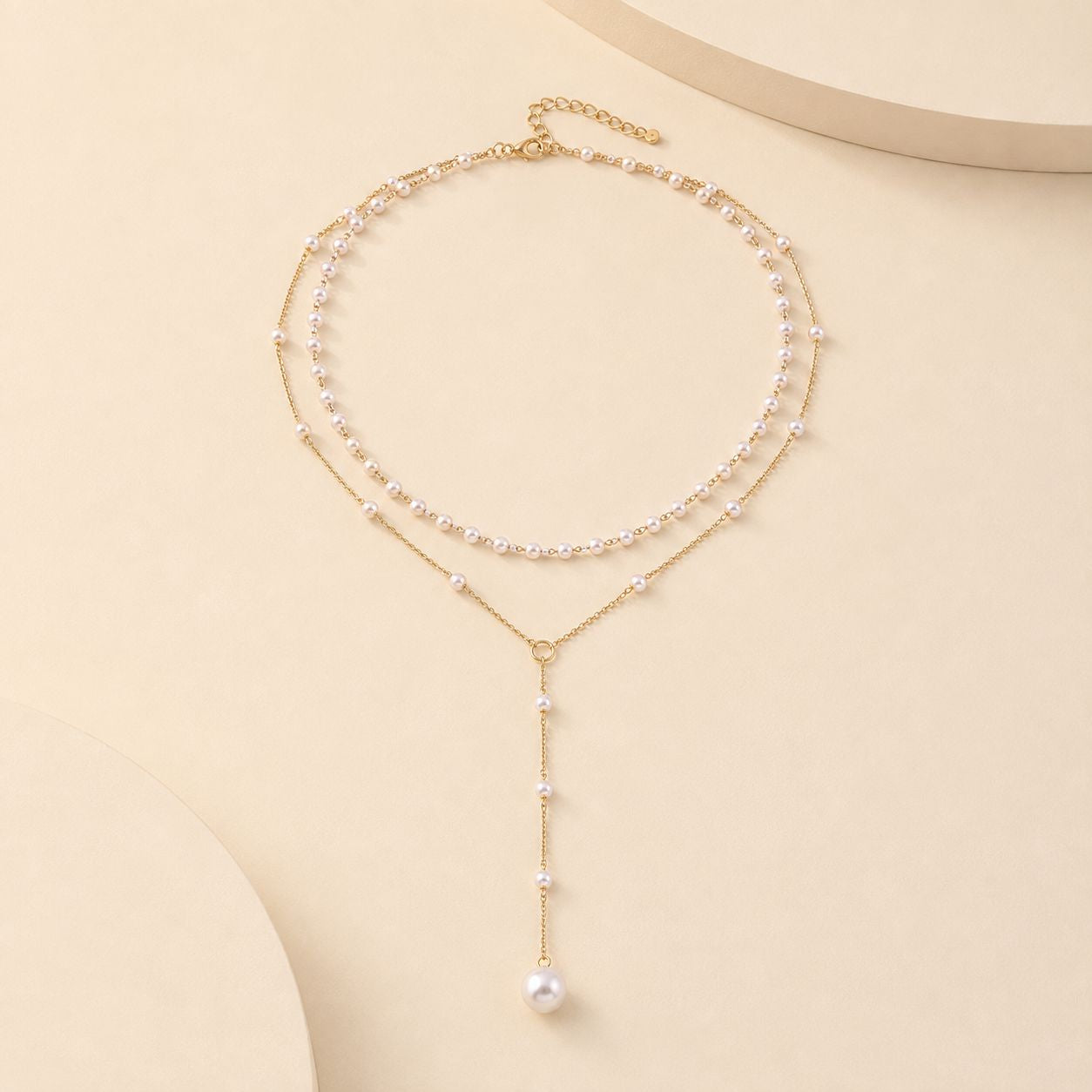Layered Pearl Y-Drop Necklace