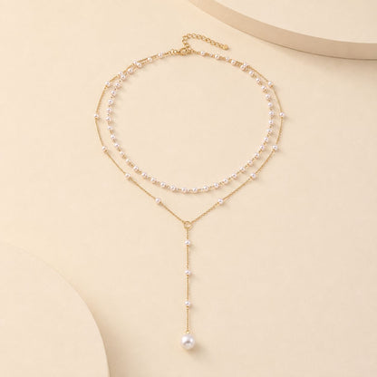 Layered Pearl Y-Drop Necklace