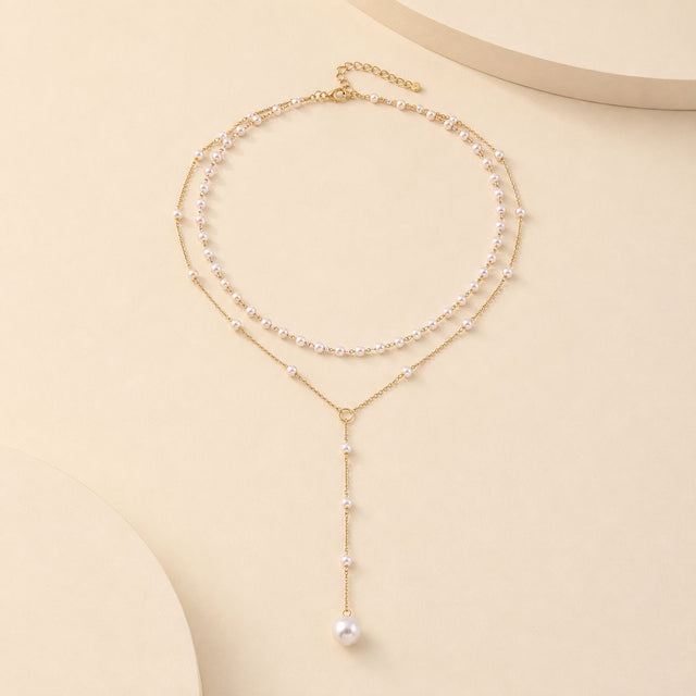 Layered Pearl Y-Drop Necklace