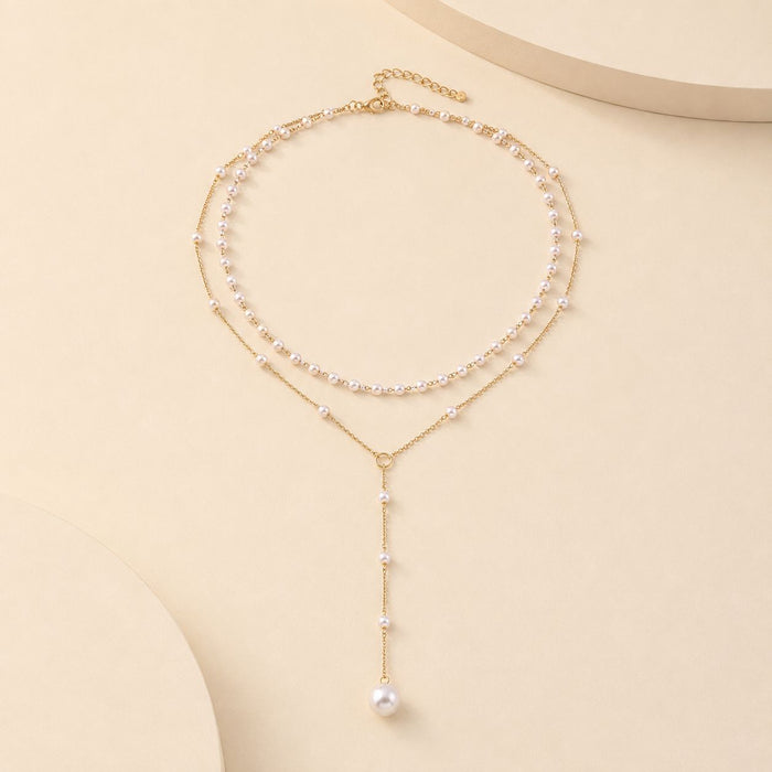 Layered Pearl Y-Drop Necklace