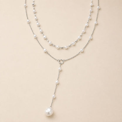Layered Pearl Y-Drop Necklace