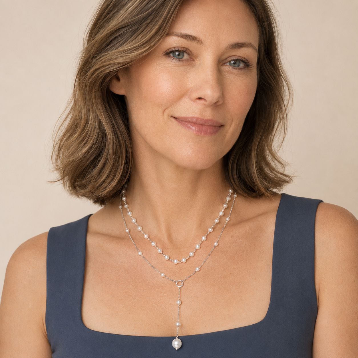 Layered Pearl Y-Drop Necklace